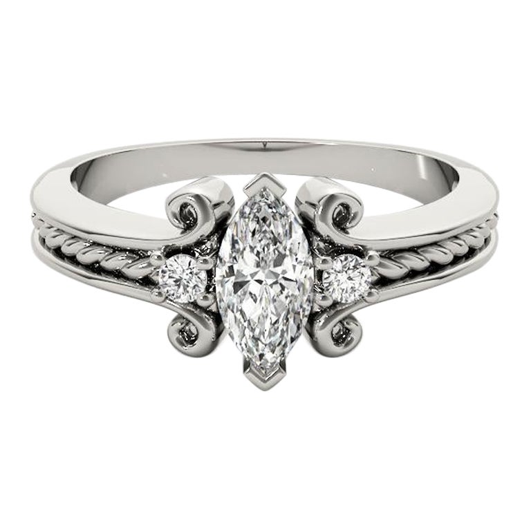 GIA 1.03 Carat Marquise Three-Stone Twisted Rope  Diamond Ring For Sale