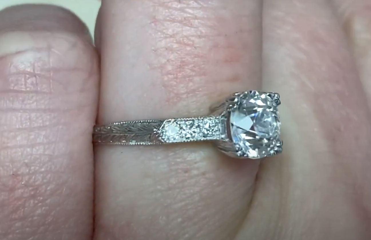 Women's GIA 1.03 Carat Old Euro-cut Diamond Engagement Ring, G Color, Platinum For Sale