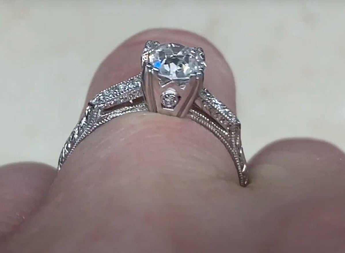 GIA 1.03 Carat Old Euro-cut Diamond Engagement Ring, G Color, Platinum For Sale 2
