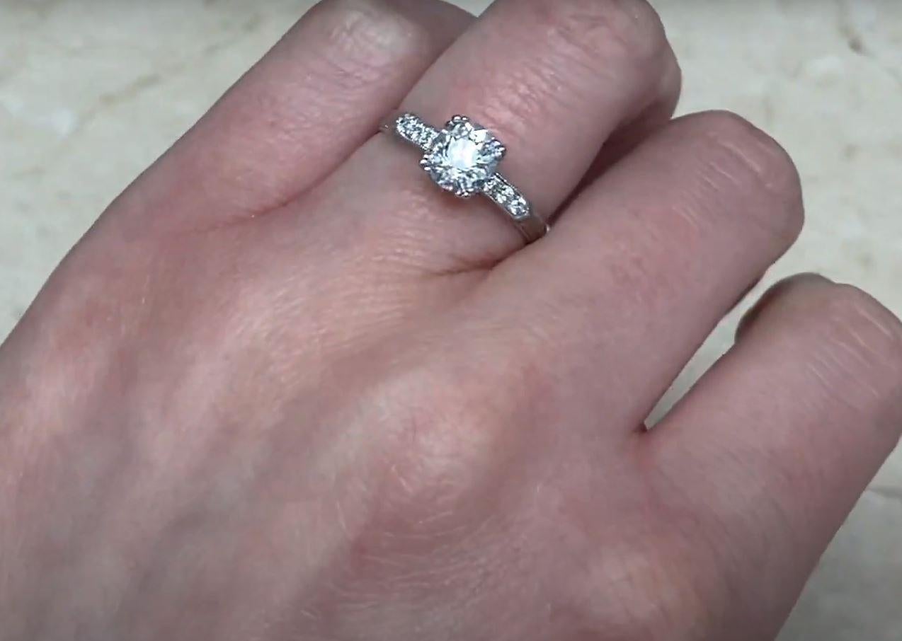 GIA 1.03 Carat Old Euro-cut Diamond Engagement Ring, G Color, Platinum For Sale 3