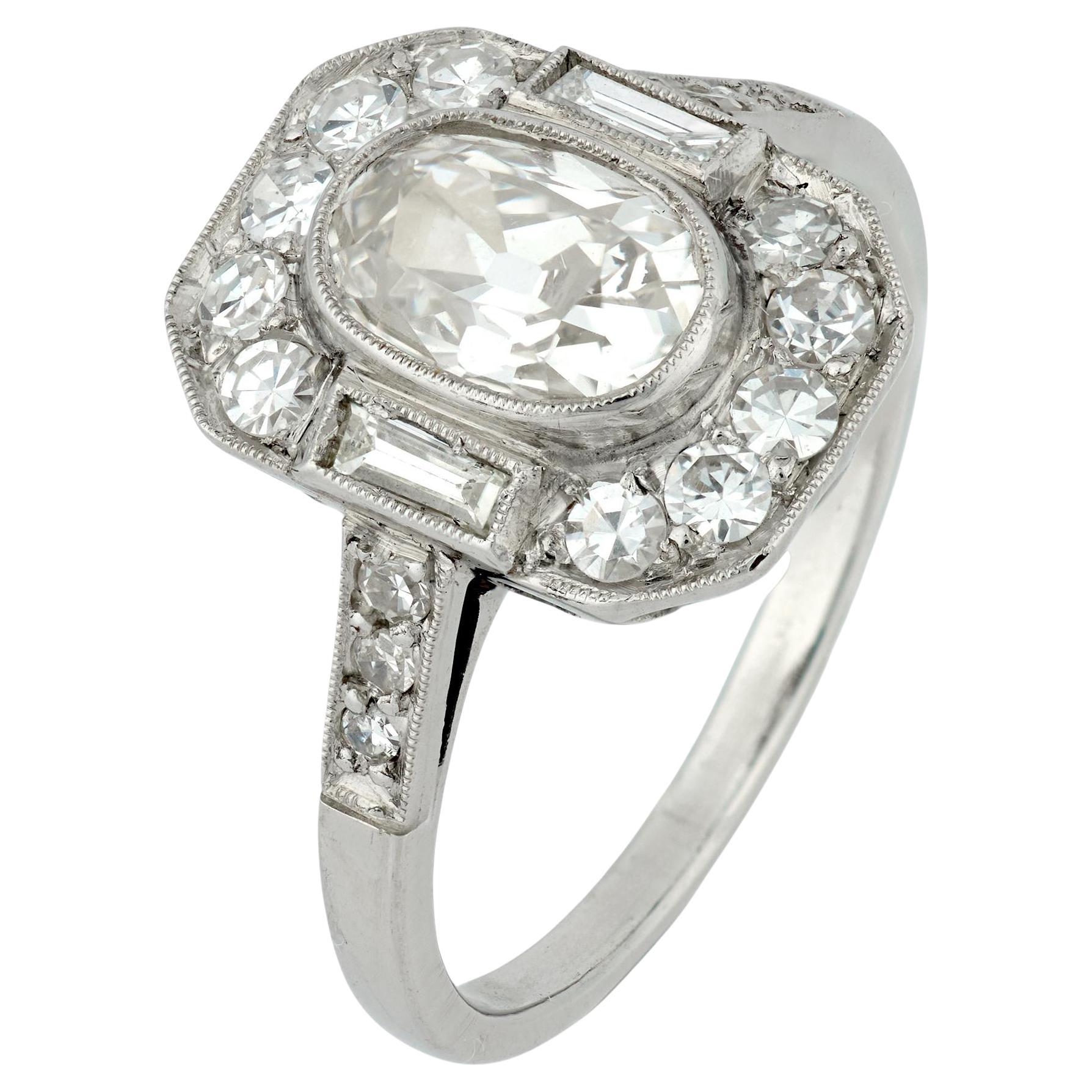 GIA 1.03 carat old mine cut diamond platinum engagement ring For Sale