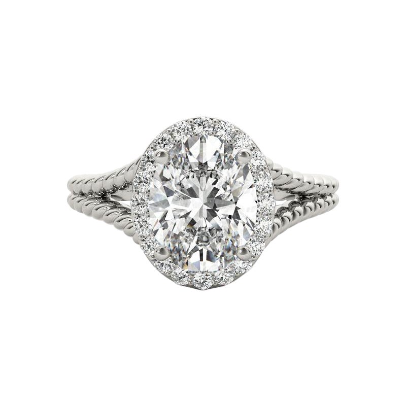 GIA 1.03 Carati Corda ritorta Split Shank Oval Halo  Anello con diamante