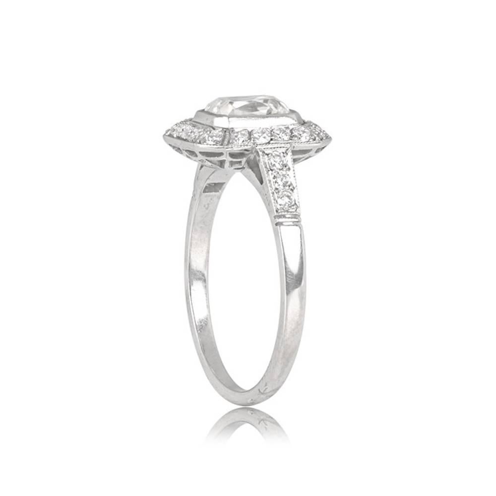 Art Deco GIA 1.03ct Antique Cushion Cut Diamond Engagement Ring, H Color, Platinum For Sale