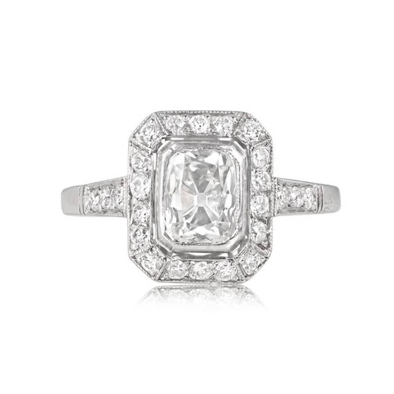 GIA 1.03ct Antique Cushion Cut Diamond Engagement Ring, H Color, Platinum In Excellent Condition For Sale In New York, NY