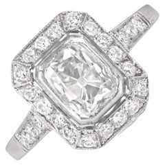 GIA 1.03ct Antique Cushion Cut Diamond Engagement Ring, H Color, Platinum