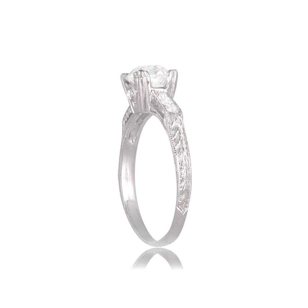 Art Deco GIA 1.03 Carat Old Euro-cut Diamond Engagement Ring, G Color, Platinum For Sale