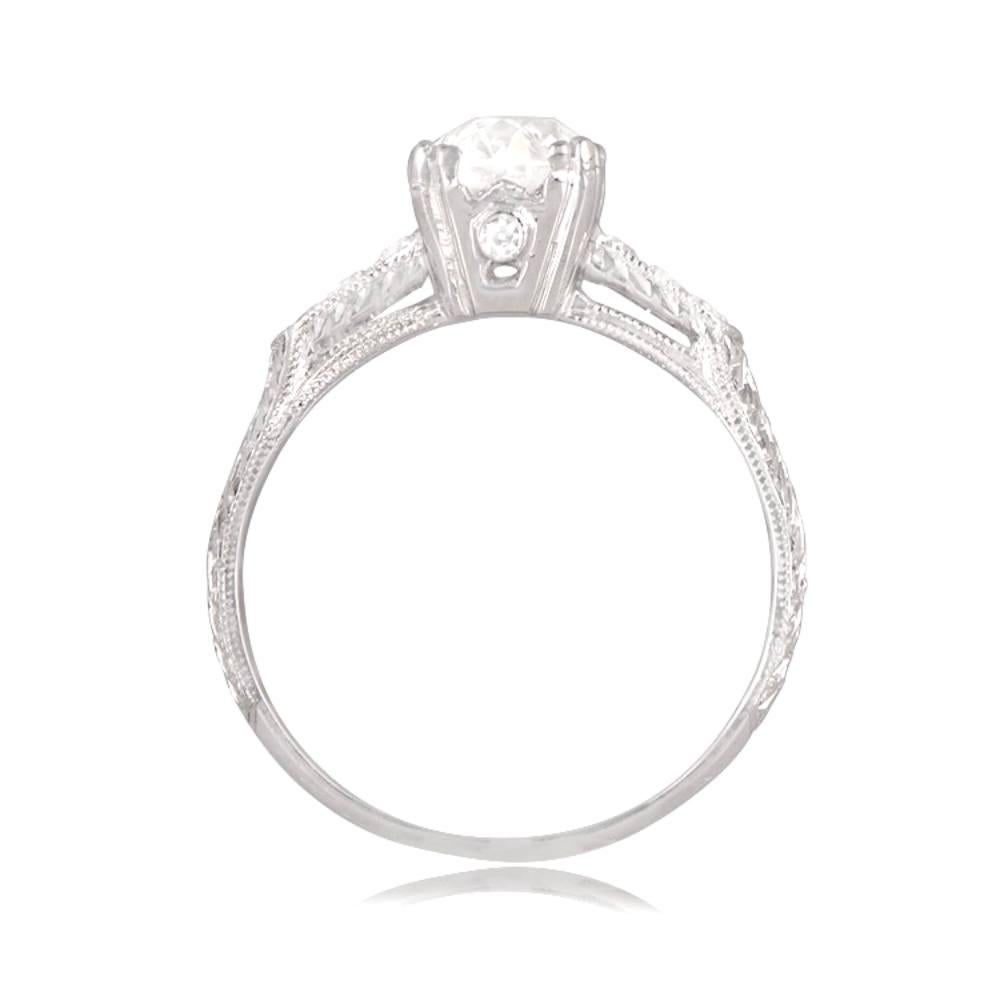 Presenting a mesmerizing platinum engagement ring, adorned with an exquisite GIA-certified old European cut diamond of 1.03 carats weight, G color, and SI1 clarity. The charming piece is embellished with additional old European cut diamonds along
