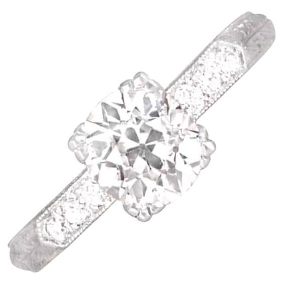 GIA 1.03 Carat Old Euro-cut Diamond Engagement Ring, G Color, Platinum For Sale