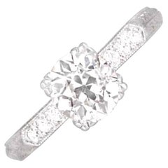 GIA 1.03 Carat Old Euro-cut Diamond Engagement Ring, G Color, Platinum