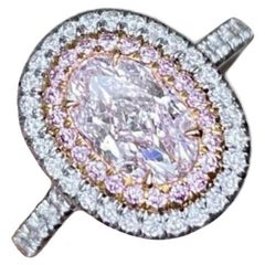 GIA 1.03ct Oval Cut Fancy Diamond Engagement Ring, Double Diamond Halo, Platinum