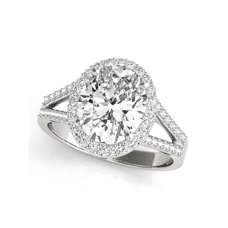 Taille ovale GIA 1.03ct Oval Halo Openwork Basket Cathedral 18K White Gold Diamond Ring en vente