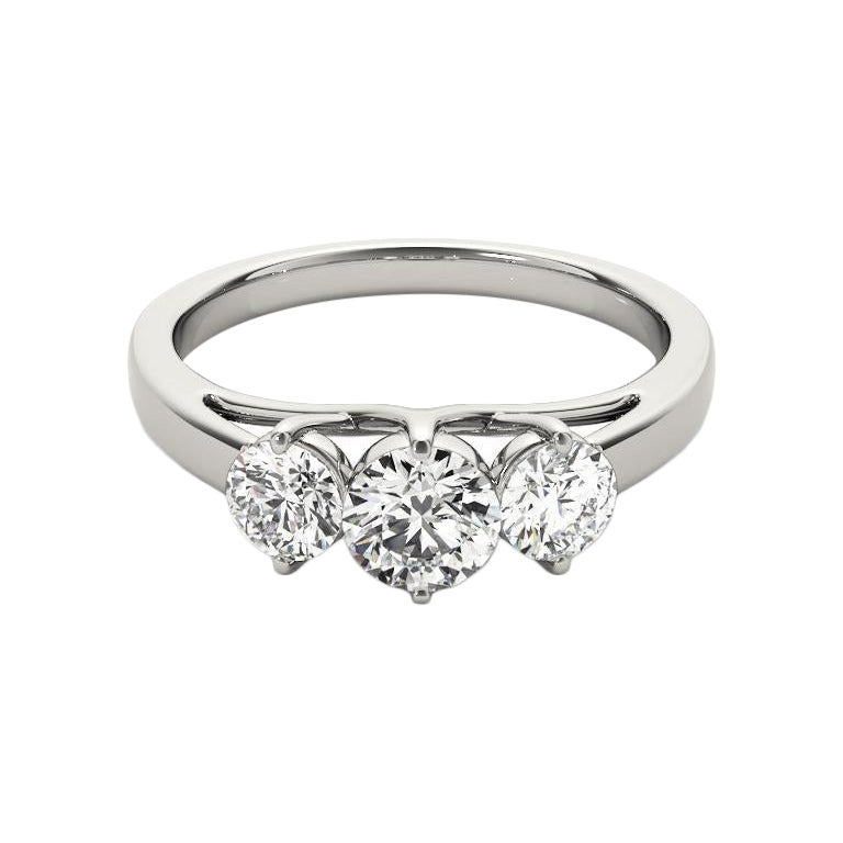 GIA 1,03ct Anello di diamanti tondo a tre pietre con punte condivise in oro bianco 18 carati