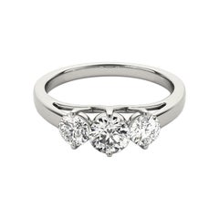 GIA 1,03ct Anello di diamanti tondo a tre pietre con punte condivise in oro bianco 18 carati