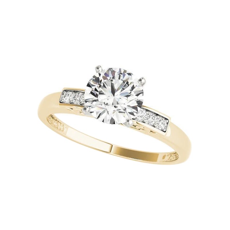 GIA 1.03ct Round Decorated Gallery Princess Channel Bague diamant en or jaune