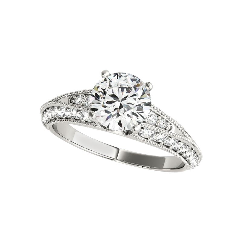 GIA 1.03ct Round Solitaire & Channel Knife-Edge 18K White Gold Diamond Ring