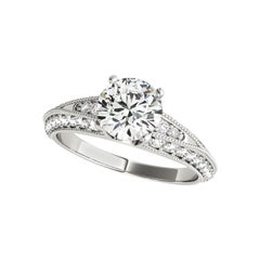 GIA 1.03ct Round Solitaire & Channel Knife-Edge 18K White Gold Diamond Ring