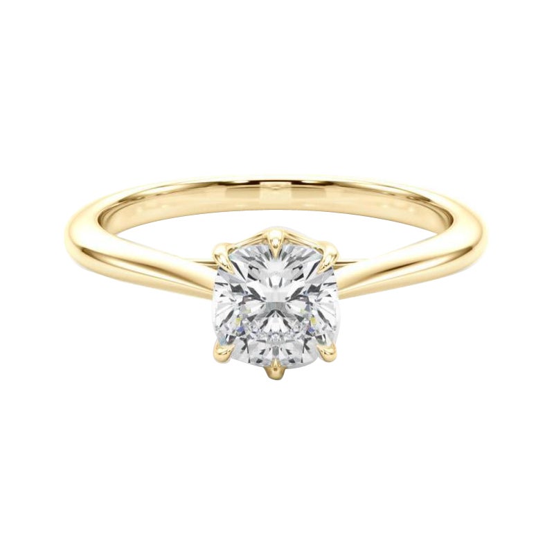 GIA 1.04 Carat Cushion Solitaire Tulip Cathedral Bague diamant en or jaune 18K