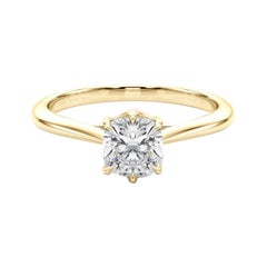 GIA 1.04 Carat Cushion Solitaire Tulip Cathedral Bague diamant en or jaune 18K