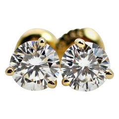 GIA 1.04 Carat Diamond Stud Round Earrings in 14 Karat Yellow Gold
