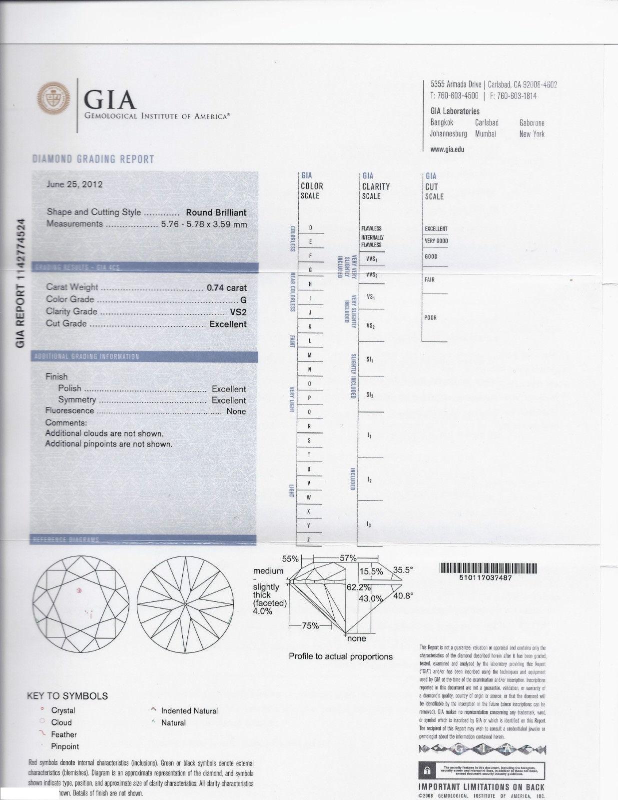 GIA 1.04 Carat Ideal Cut G/Vs2 Round Brilliant Diamond Ring Platinum For Sale 5