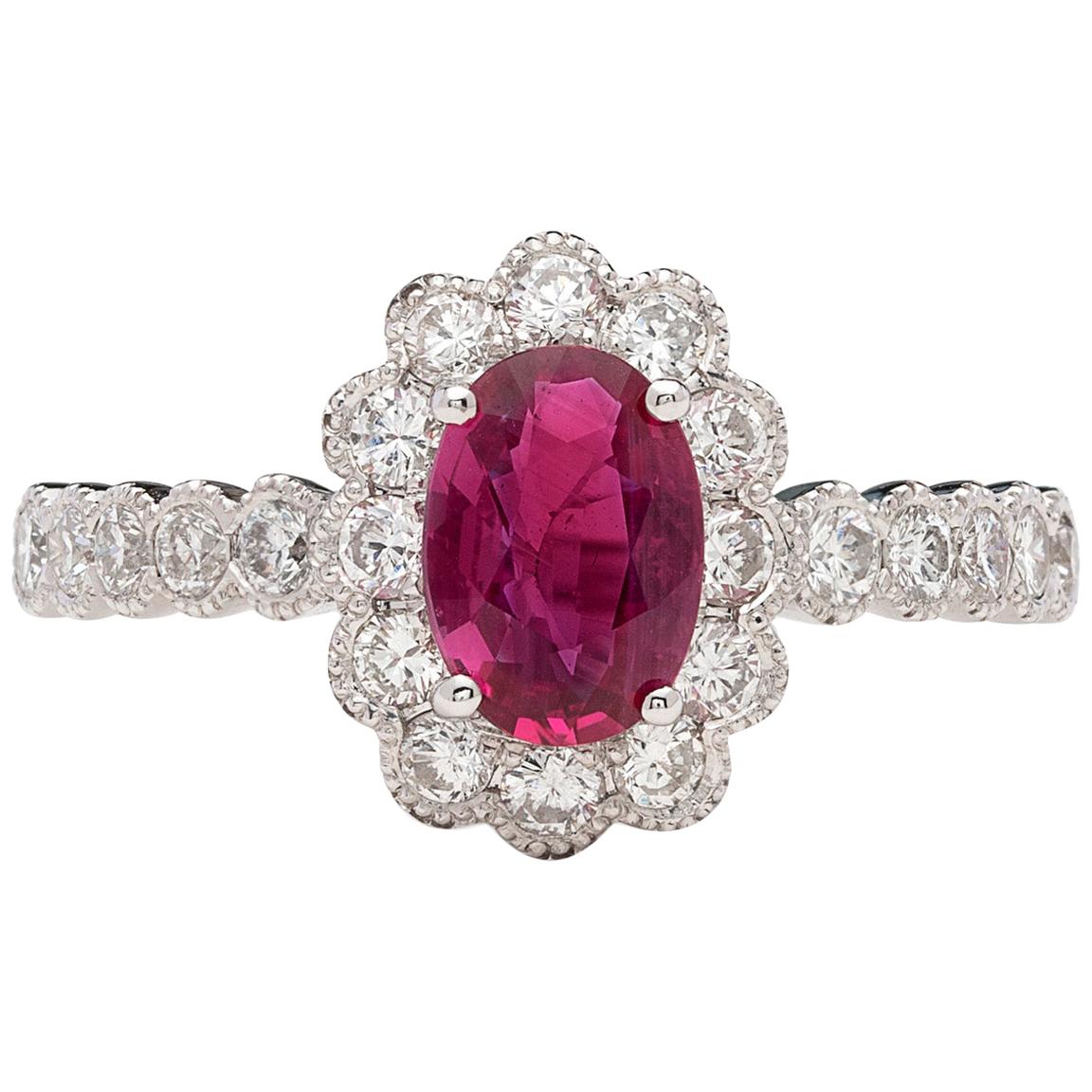 GIA 1.04 Carat Unheated Ruby Diamond Ring For Sale