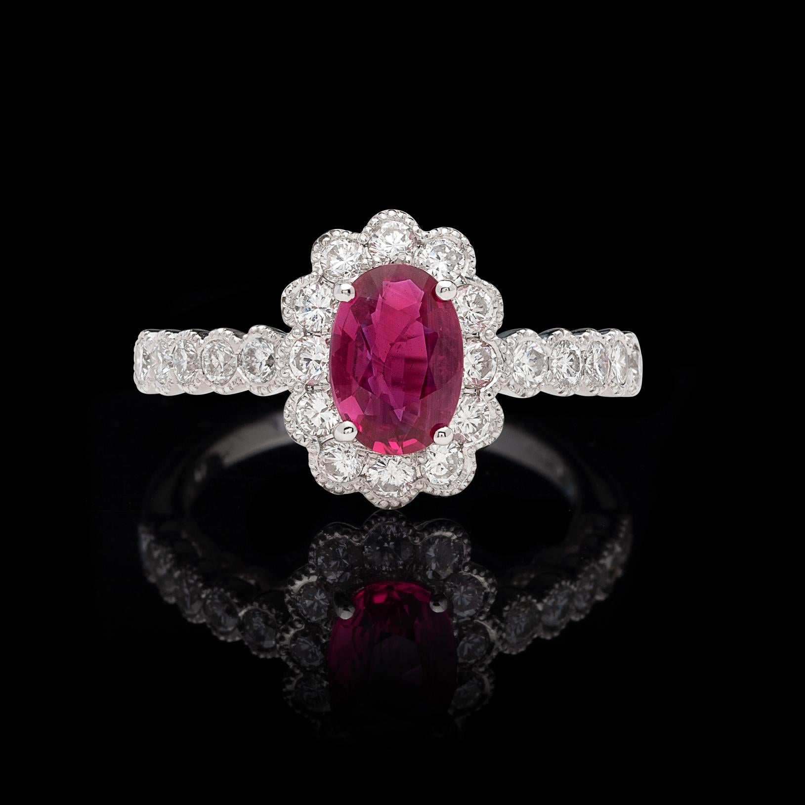GIA 1.04 Carat Unheated Ruby Diamond Ring For Sale 2
