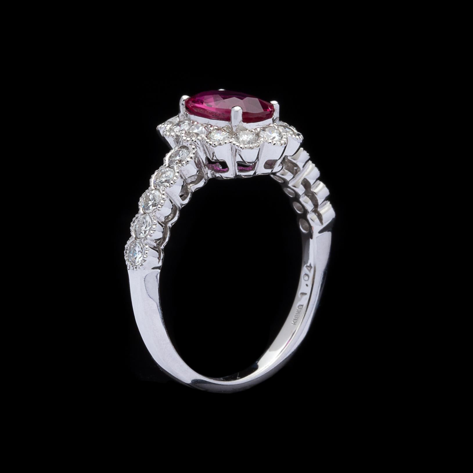 Women's GIA 1.04 Carat Unheated Ruby Diamond Ring For Sale