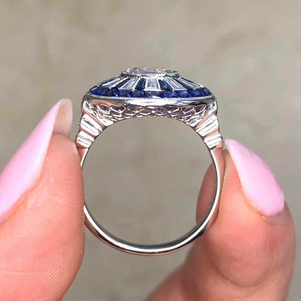 GIA 1.04ct Transitional Cut Diamond Engagement Ring, Diamond Halo, Platinum For Sale 6