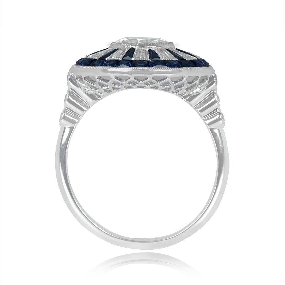 Art Deco GIA 1.04ct Transitional Cut Diamond Engagement Ring, Diamond Halo, Platinum For Sale