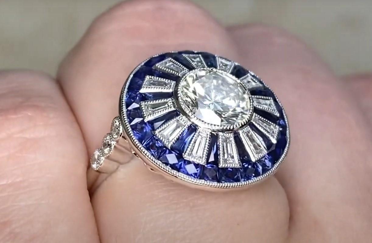 Women's GIA 1.04ct Transitional Cut Diamond Engagement Ring, Diamond Halo, Platinum For Sale