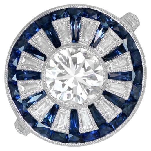 GIA 1.04ct Transitional Cut Diamond Engagement Ring, Diamond Halo, Platinum For Sale