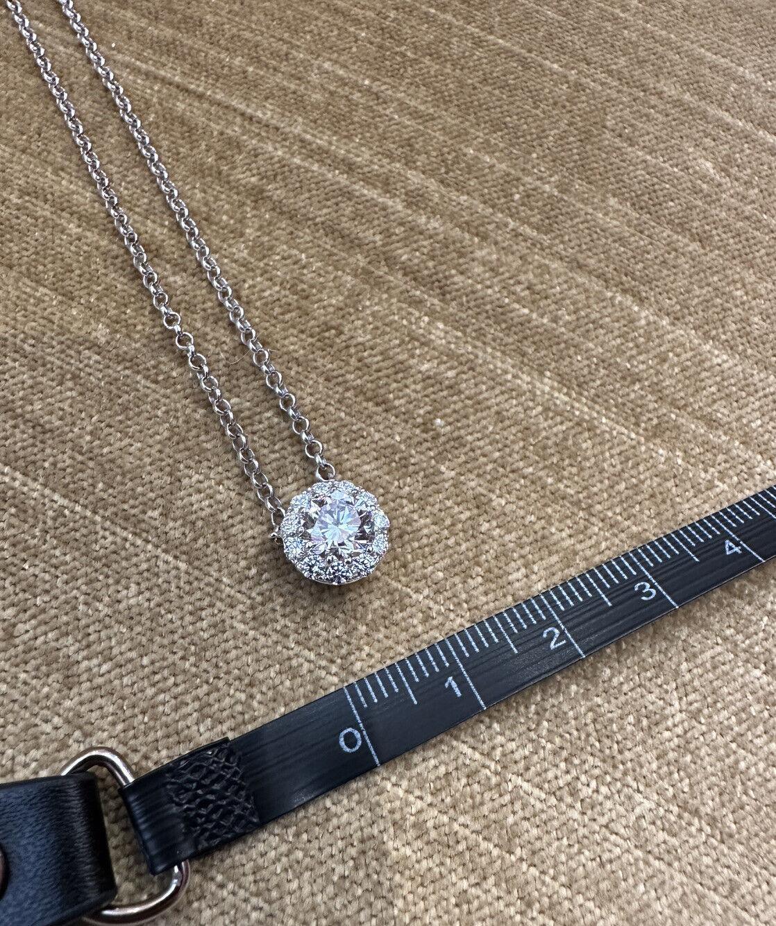 Women's or Men's GIA 1.05 Carat F-SI1 Round Brilliant Diamond Halo Necklace in 14k White Gold