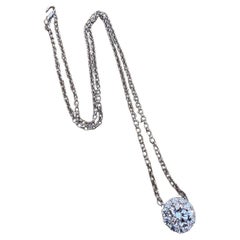 GIA 1.05 Carat F-SI1 Round Brilliant Diamond Halo Necklace in 14k White Gold