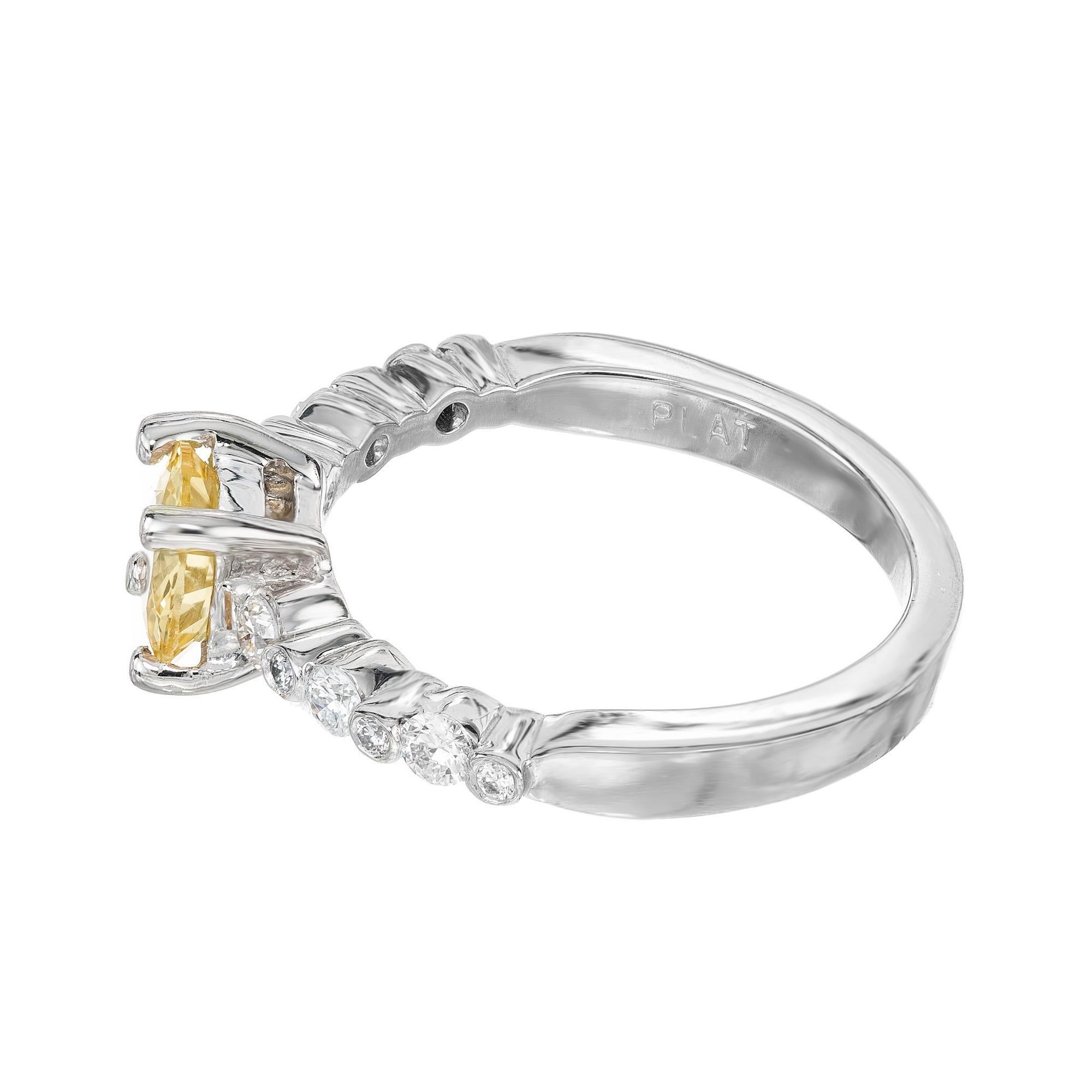Women's GIA 1.05 Carat Natural Fancy Yellow Sapphire Diamond Platinum Engagement Ring For Sale