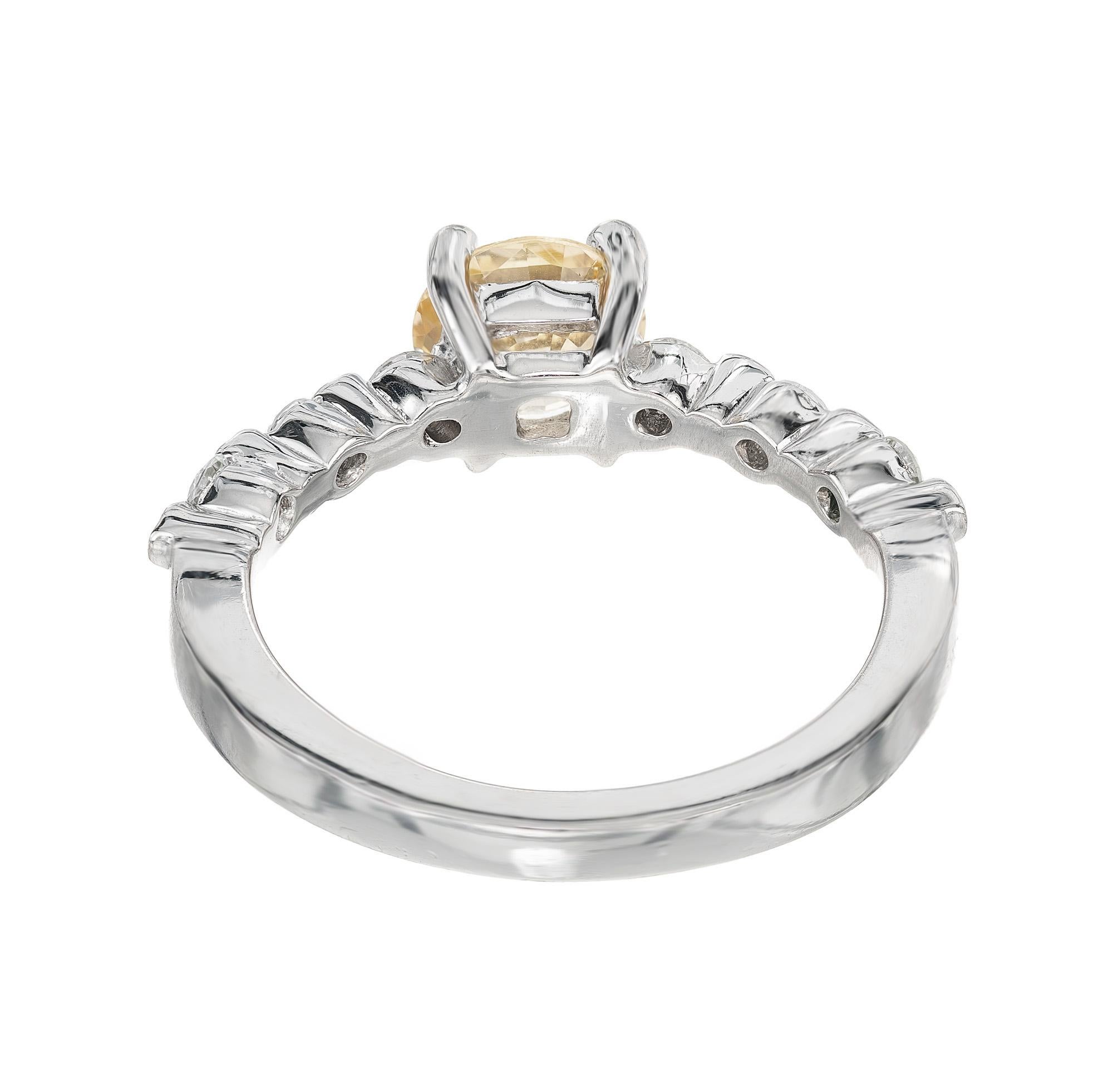 GIA 1.05 Carat Natural Fancy Yellow Sapphire Diamond Platinum Engagement Ring For Sale 1