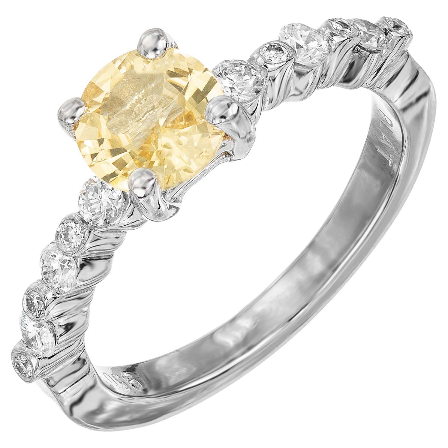 GIA 1.05 Carat Natural Fancy Yellow Sapphire Diamond Platinum Engagement Ring