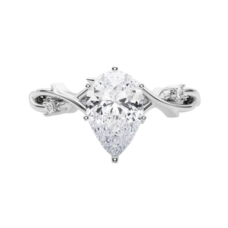 GIA 1,05 Carati Pear Vine Band Anello con diamanti in oro bianco 18K ispirato alla Nature