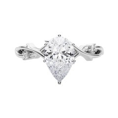 GIA 1,05 Carati Pear Vine Band Anello con diamanti in oro bianco 18K ispirato alla Nature