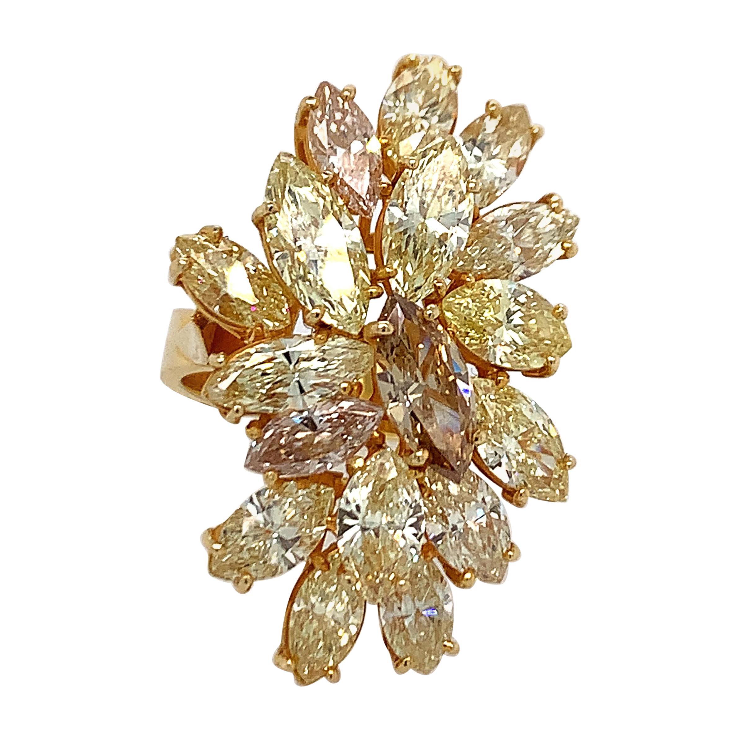 GIA 10.5 Carat Yellow Diamond Clustered Ring For Sale