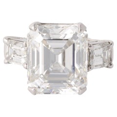 GIA 10.58 Carats Art Deco Emerald Cut Diamond Platinum Ring