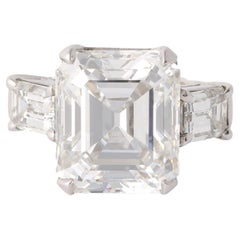 Retro GIA 10.58 Carats Art Deco Emerald Cut Diamond Platinum Ring