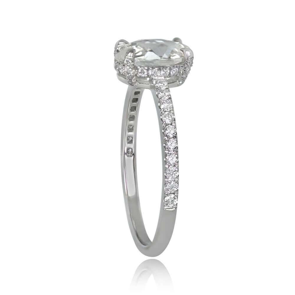 Art déco Bague de fiançailles solitaire en platine avec diamant taille rose ovale de 1,05 carat certifié GIA, couleur G en vente