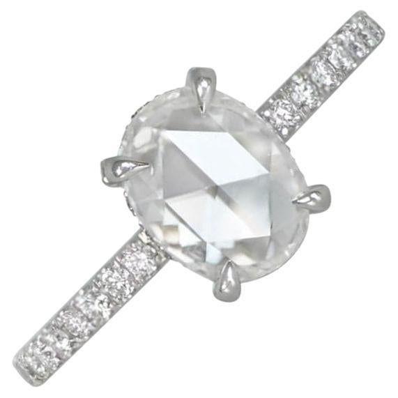 Bague de fiançailles solitaire en platine avec diamant taille rose ovale de 1,05 carat certifié GIA, couleur G