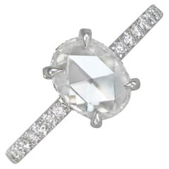 Bague de fiançailles solitaire en platine avec diamant taille rose ovale de 1,05 carat certifié GIA, couleur G