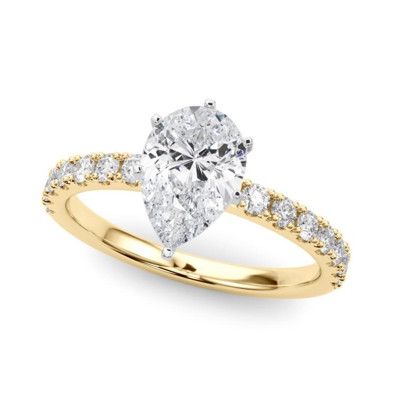 GIA Anillo de diamantes de oro amarillo de 18 quilates de 1,05 ct Solitario de pera con media eternidad Corte pera en venta