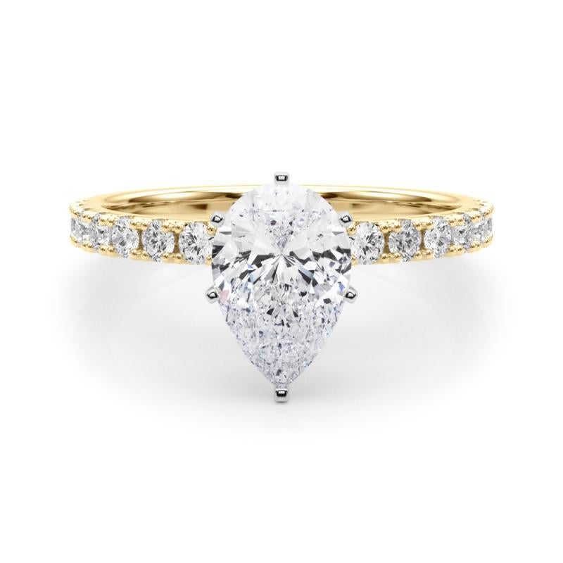 GIA 1.05ct Pear Solitaire with Half Eternity 18K Yellow Gold Diamond Ring