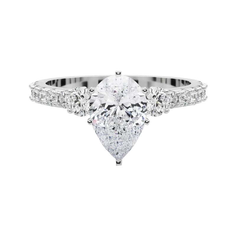 GIA 1.05ct Pera a tre pietre con gambo di diamante  Anello con diamante