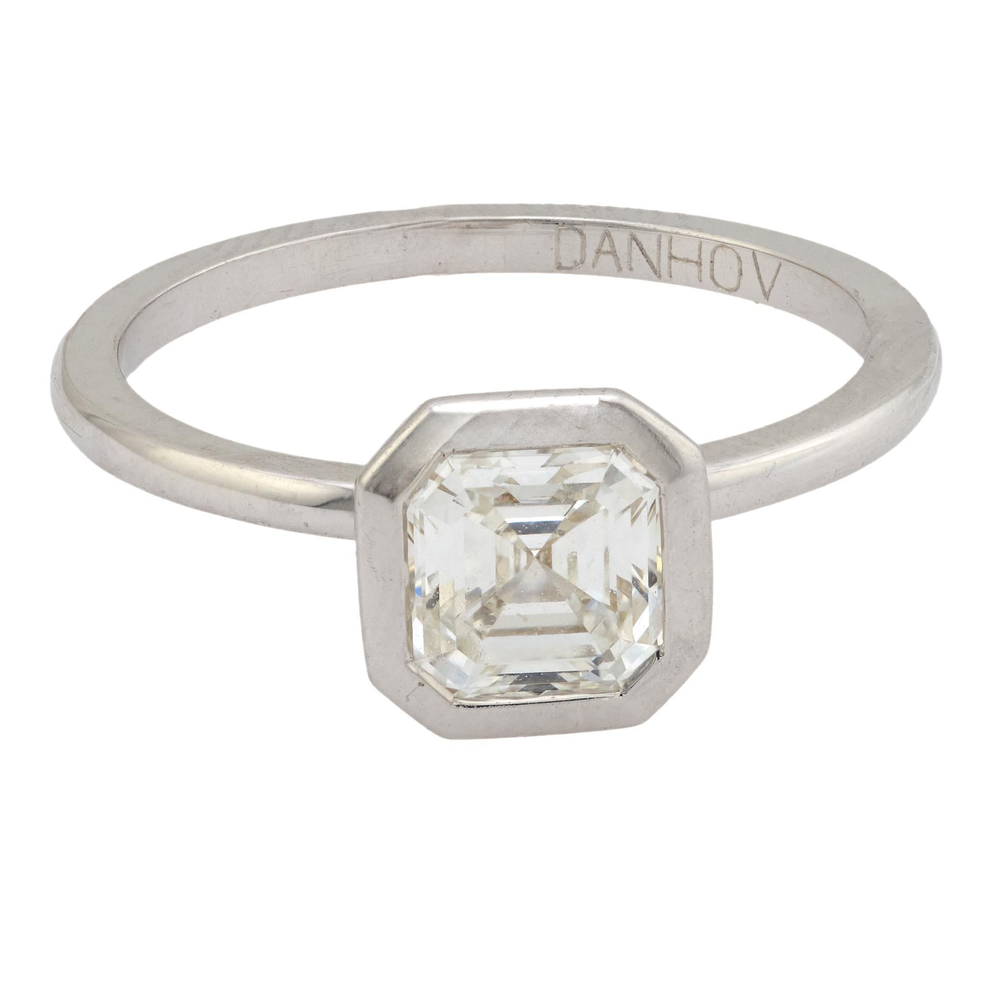 Contemporary GIA 1.06 carat Asscher cut diamond 18k white gold engagement ring For Sale