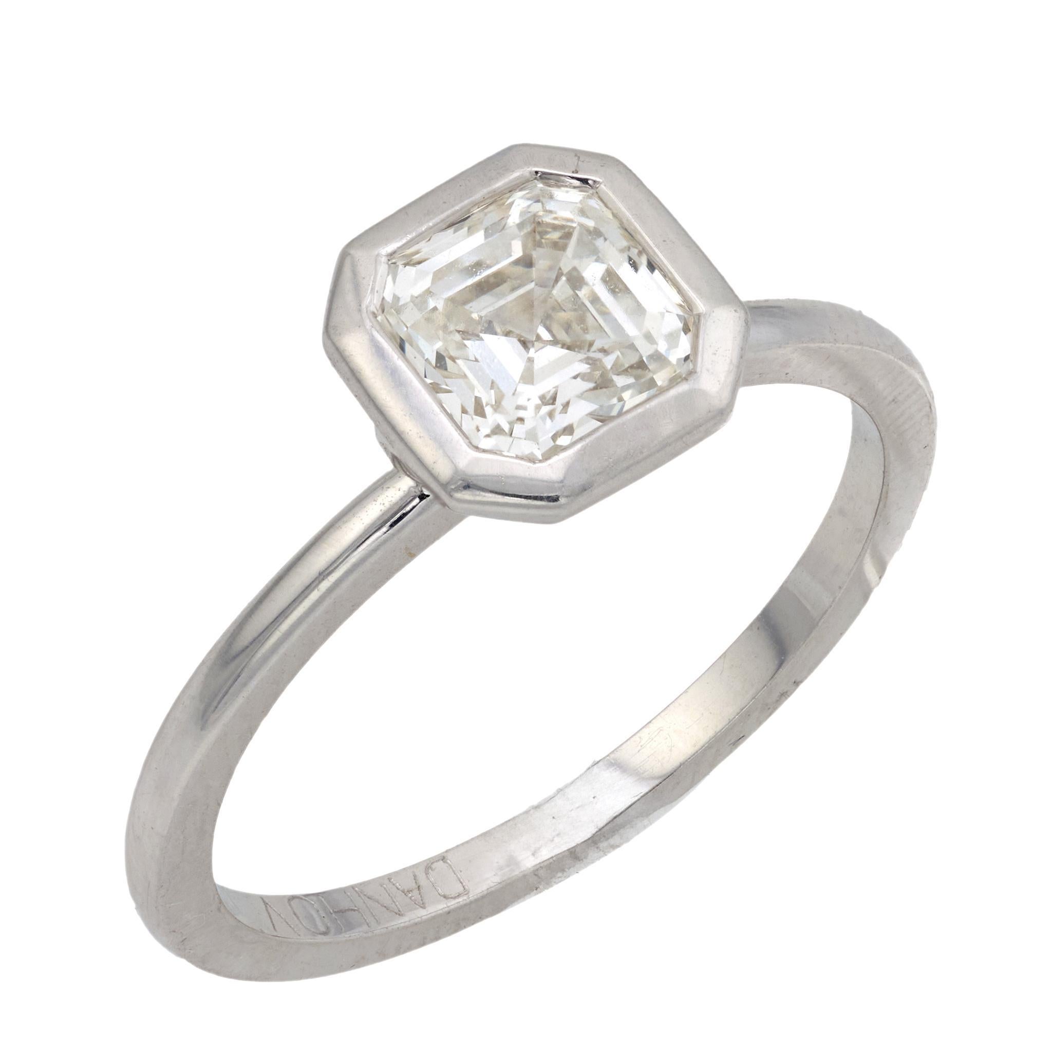 GIA 1.06 carat Asscher cut diamond 18k white gold engagement ring For Sale