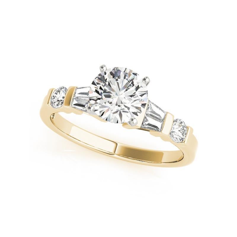 Taille ronde GIA 1.06 Carat Baguette & Round Channel Solitaire 18K Yellow Gold Diamond Ring en vente